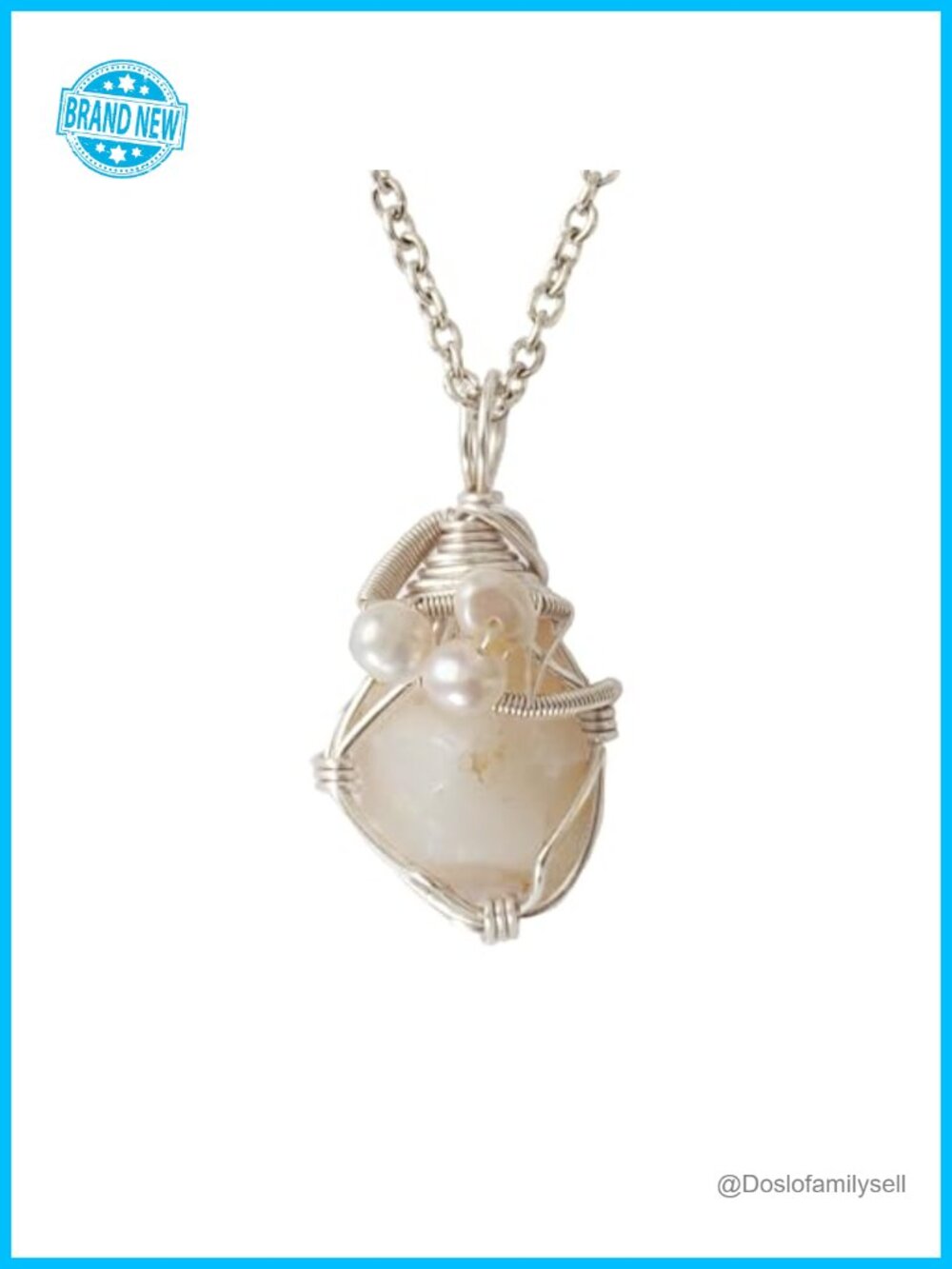 Handmade Silver Opal Freshwater Pearl Pendant Necklace 24in Cable Chain